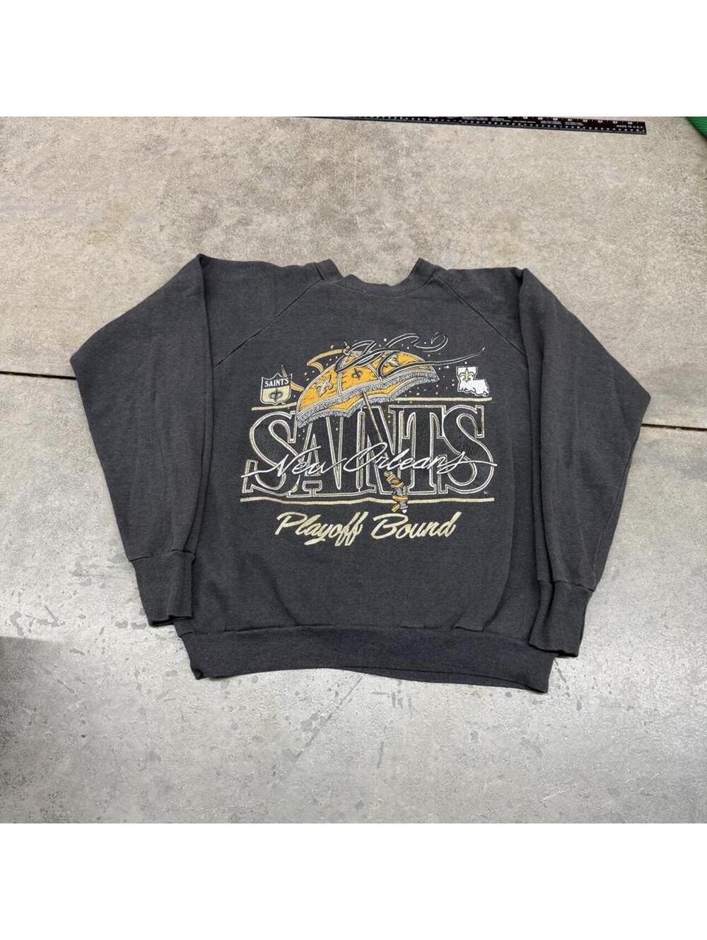 vintage new orleans saints made in usa playoff bound faded black crewneck xl